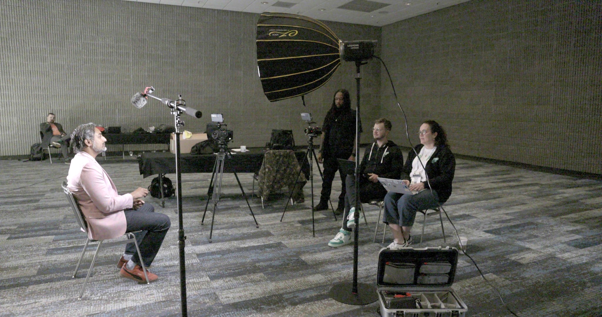 Focus Films crew running two client interview sets